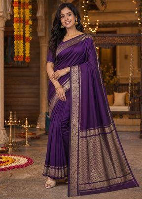 Purple Banarasi Silk Saree With Blouse Piece