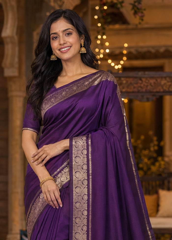 Purple Banarasi Silk Saree With Blouse Piece