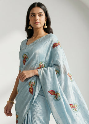 Blue Tissue Silk Saree With Blouse Piece