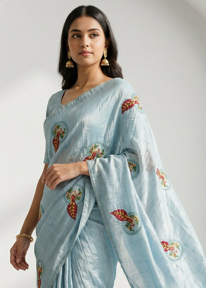 Blue Tissue Silk Saree With Blouse Piece