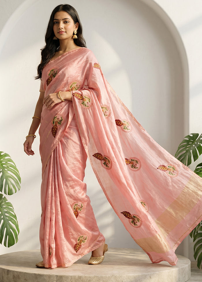 Pink Tissue Silk Saree With Blouse Piece