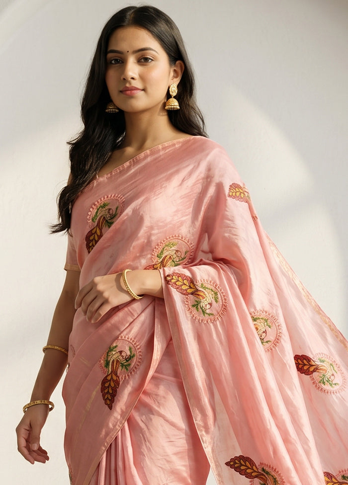 Pink Tissue Silk Saree With Blouse Piece