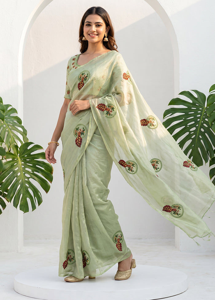 Green Tissue Silk Saree With Blouse Piece