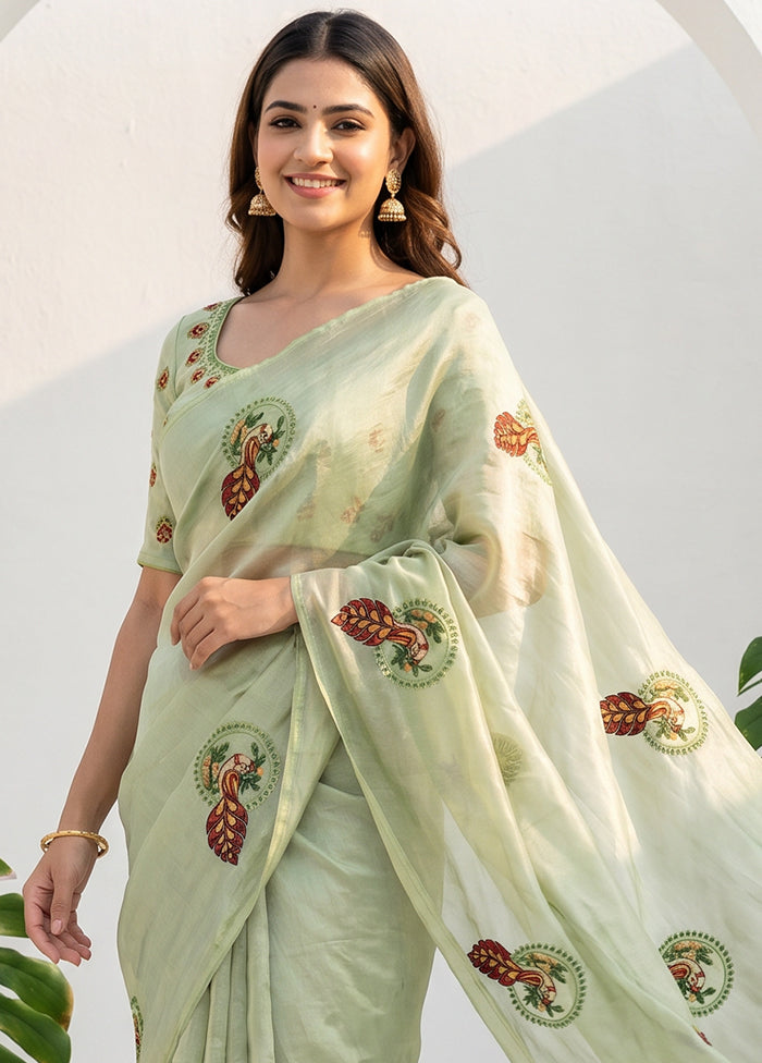 Green Tissue Silk Saree With Blouse Piece