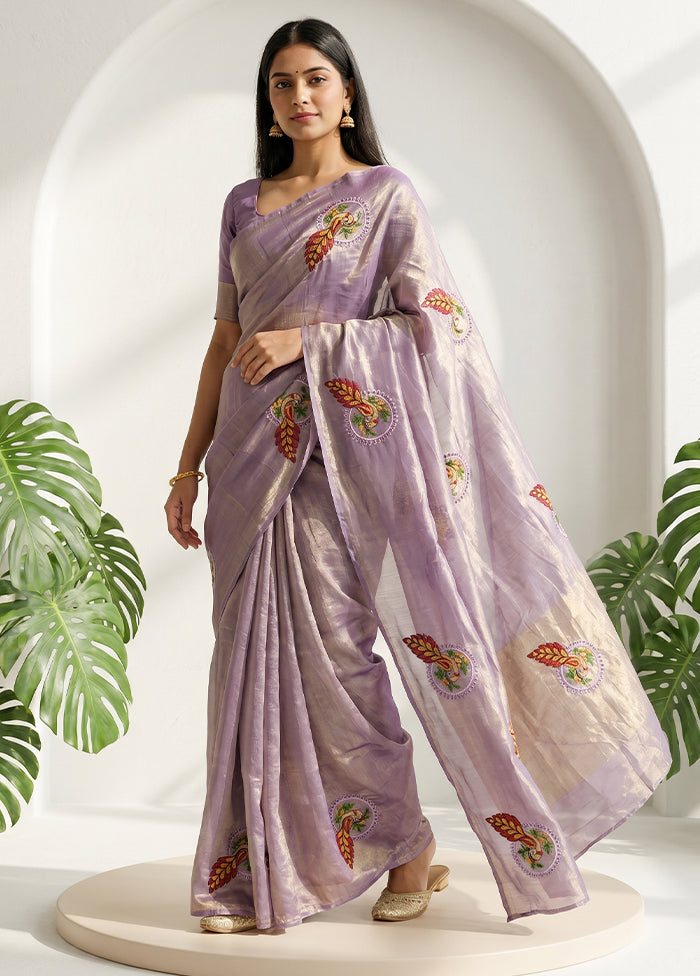 Purple Tissue Silk Saree With Blouse Piece