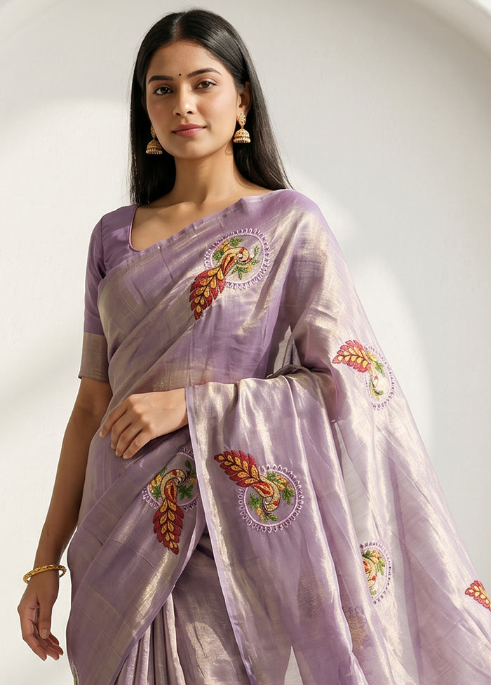 Purple Tissue Silk Saree With Blouse Piece