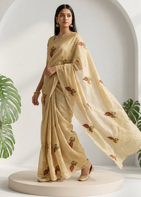 Yellow Tissue Silk Saree With Blouse Piece