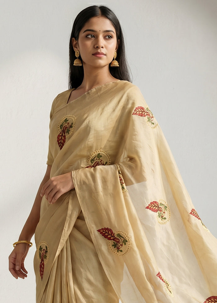 Yellow Tissue Silk Saree With Blouse Piece