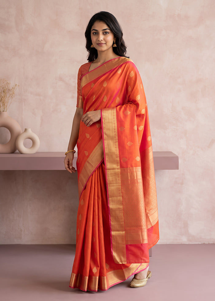 Pink Handloom Kanchipuram Pure Silk Saree With Blouse Piece