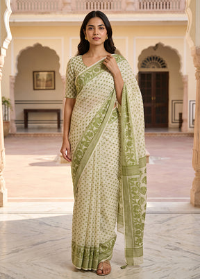 Cream Jamdani Cotton Saree Without Blouse Piece