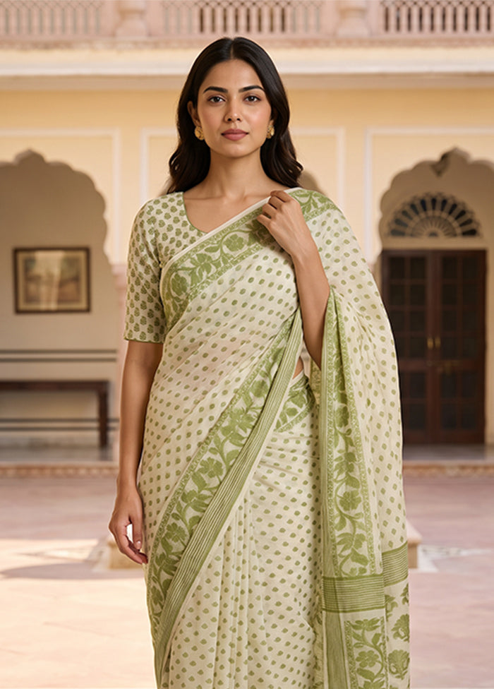 Cream Jamdani Cotton Saree Without Blouse Piece