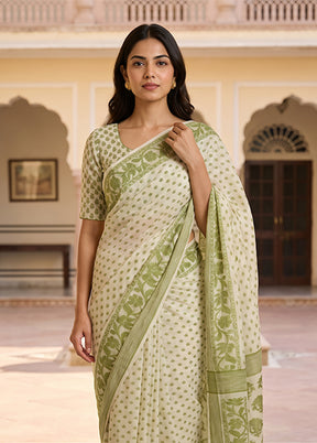 Cream Jamdani Cotton Saree Without Blouse Piece