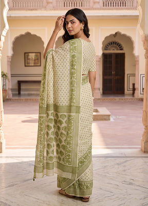 Cream Jamdani Cotton Saree Without Blouse Piece