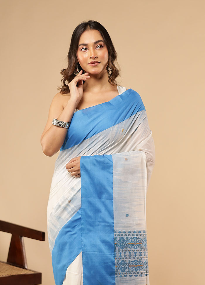 White Matka Silk Saree With Blouse Piece