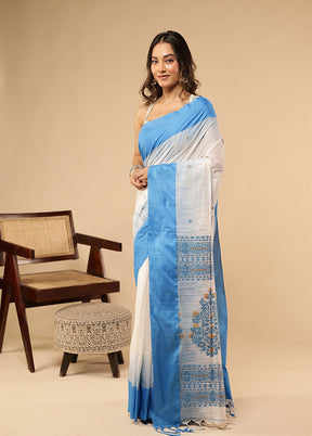 White Matka Silk Saree With Blouse Piece