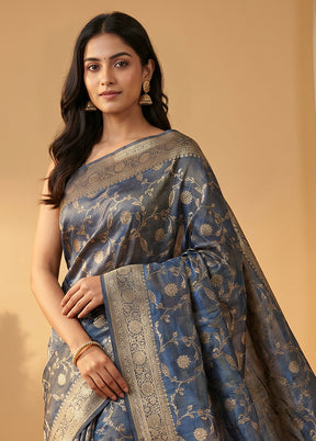 Blue Tissue Silk Saree With Blouse Piece