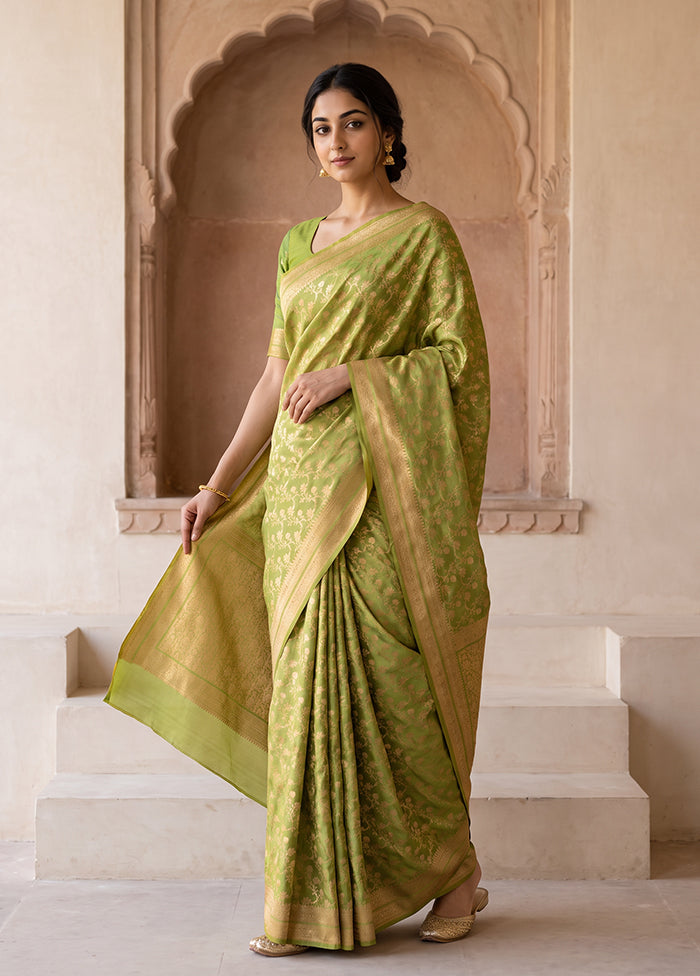 Green Katan Silk Saree With Blouse Piece