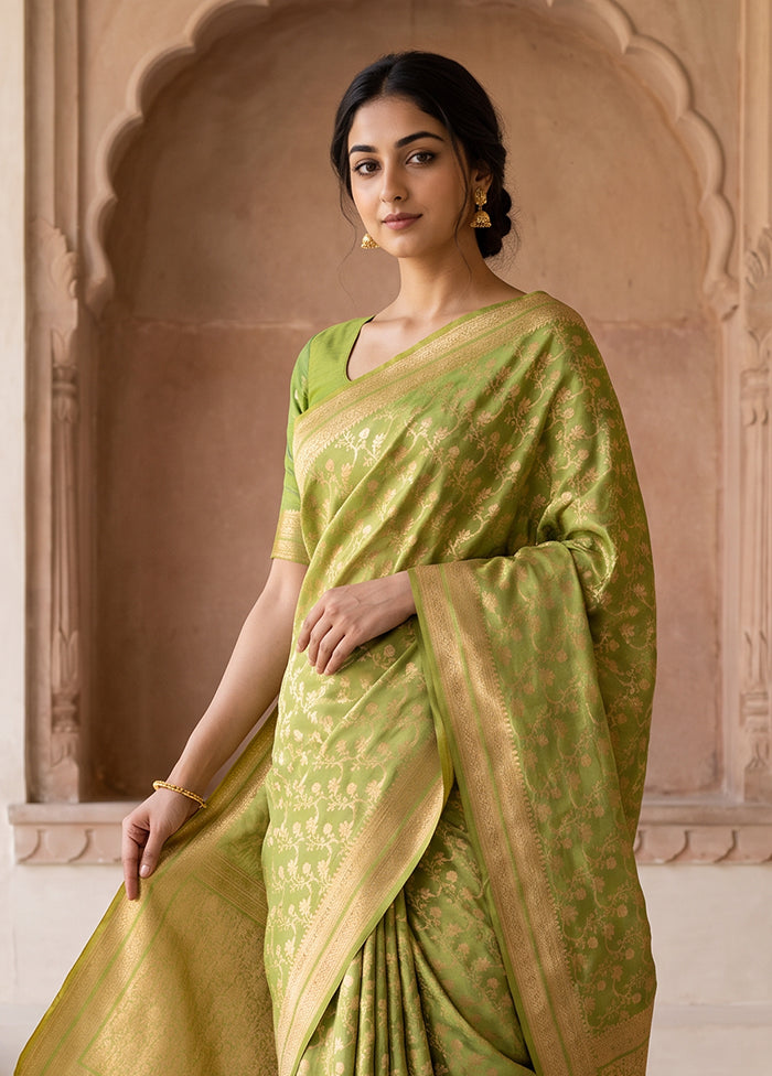 Green Katan Silk Saree With Blouse Piece