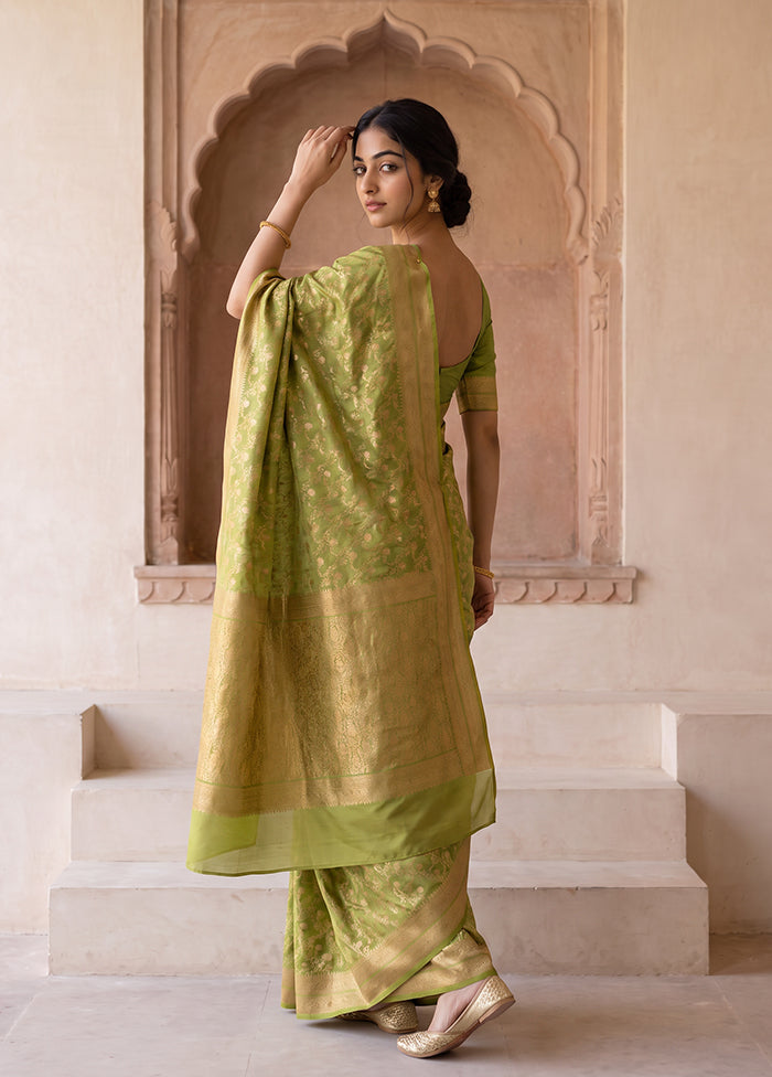Green Katan Silk Saree With Blouse Piece