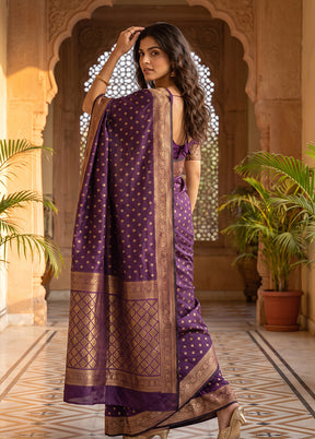 Purple Katan Silk Saree With Blouse Piece