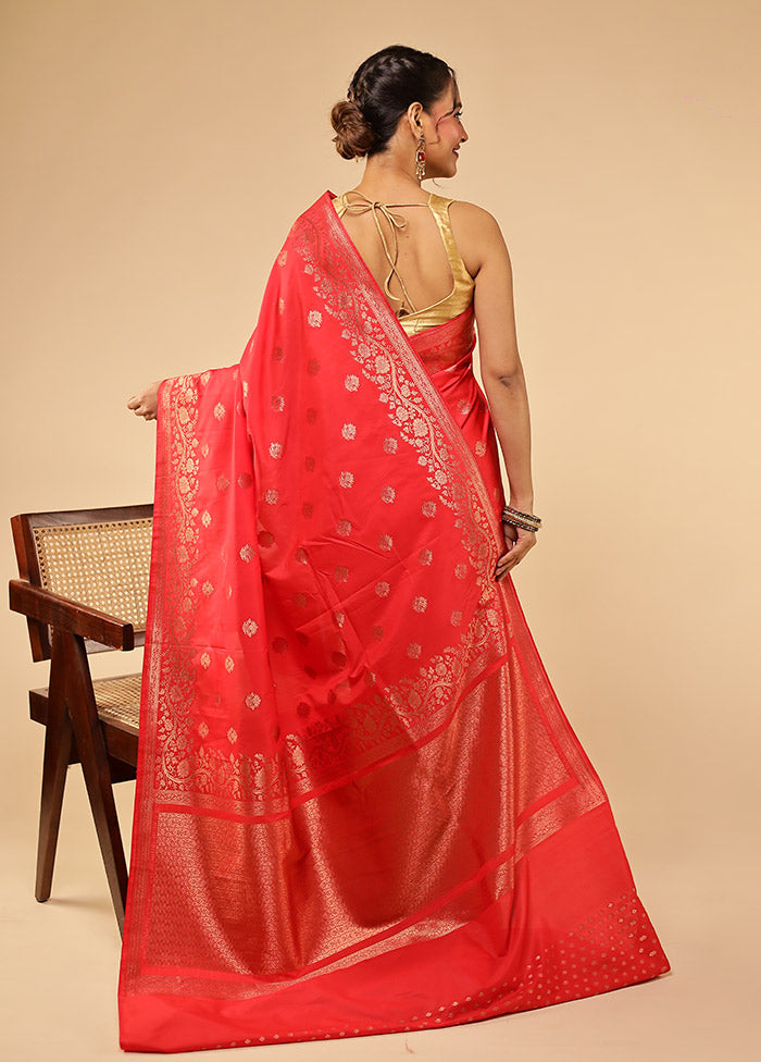 Red Katan Silk Saree With Blouse Piece