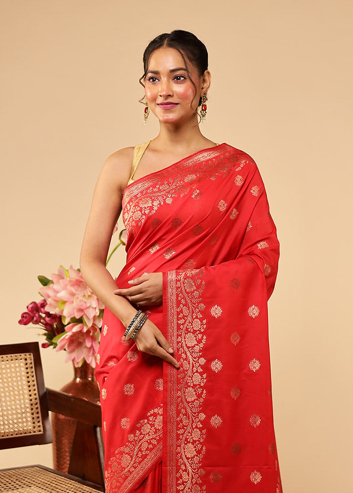 Red Katan Silk Saree With Blouse Piece