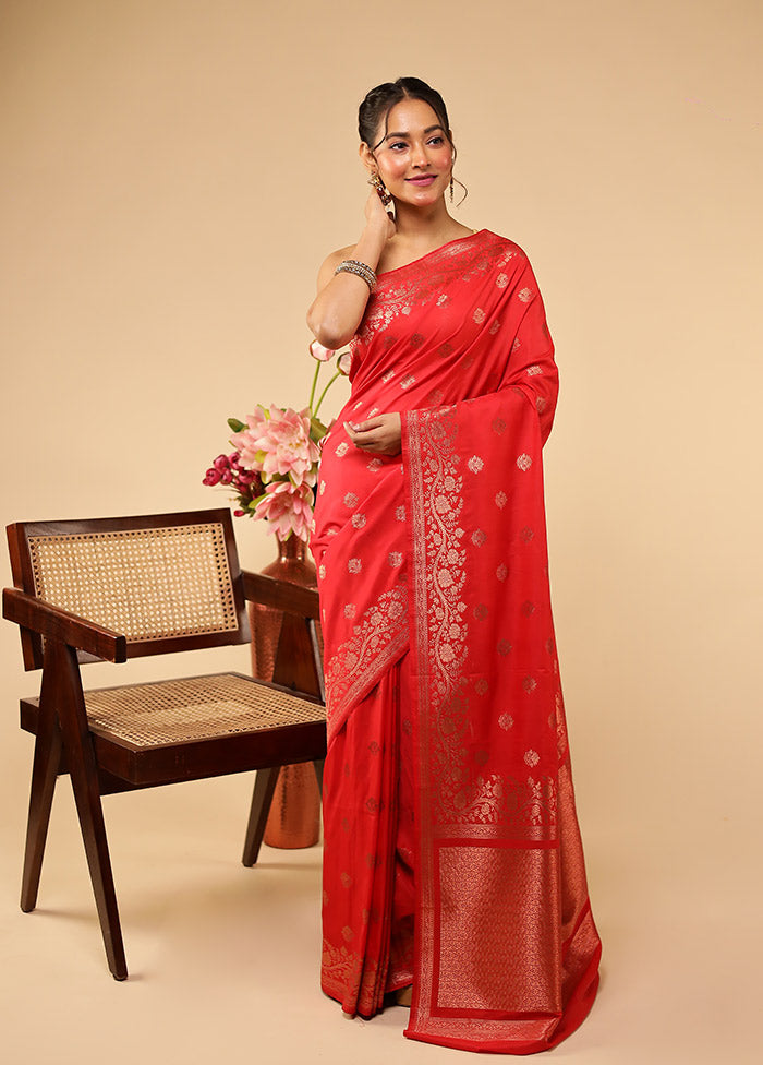 Red Katan Silk Saree With Blouse Piece