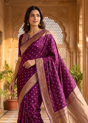 Purple Katan Silk Saree With Blouse Piece