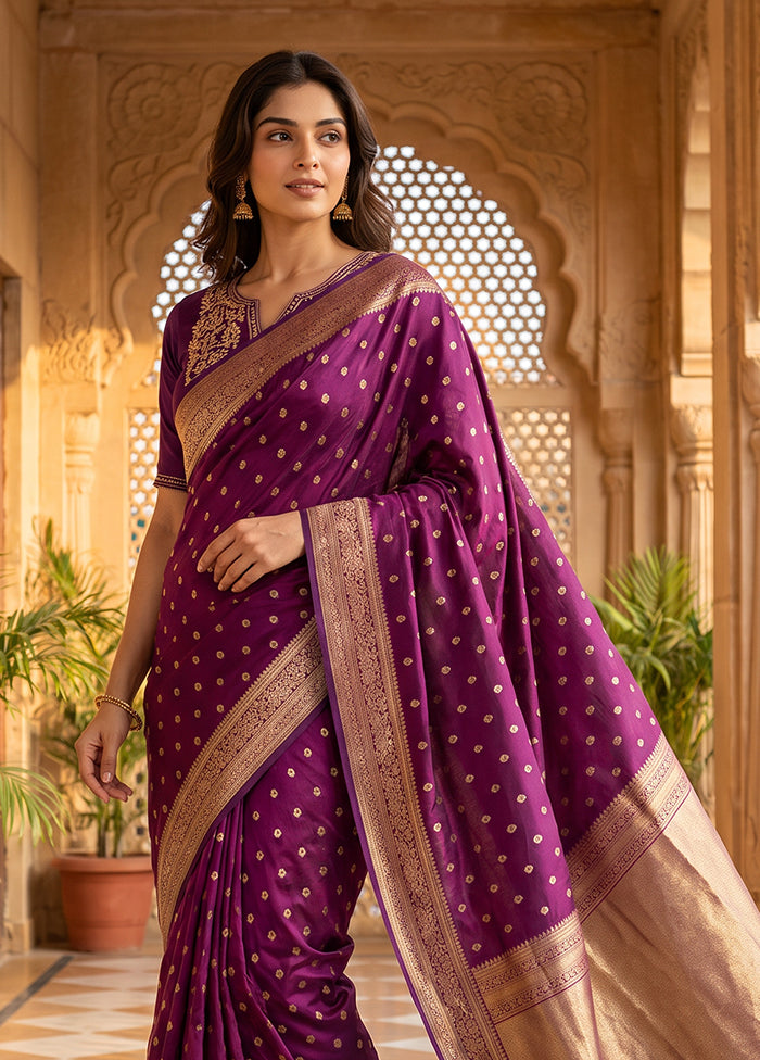 Purple Katan Silk Saree With Blouse Piece