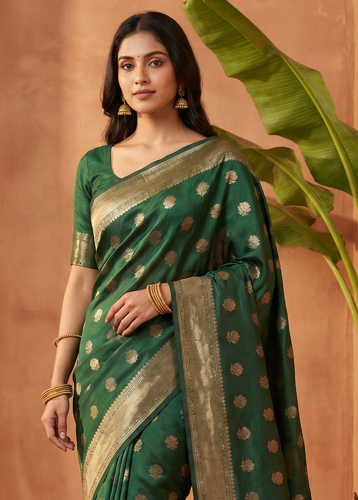 Green Dupion Silk Saree With Blouse Piece