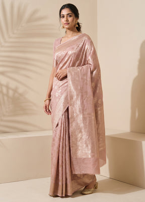 Peach Dupion Silk Saree With Blouse Piece