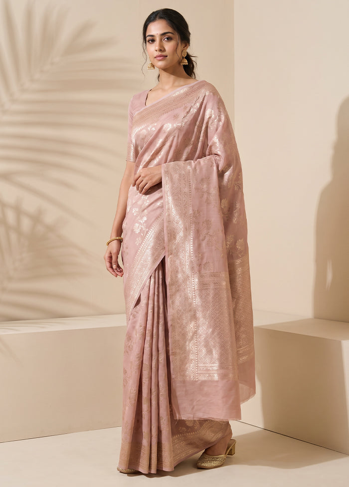Peach Dupion Silk Saree With Blouse Piece