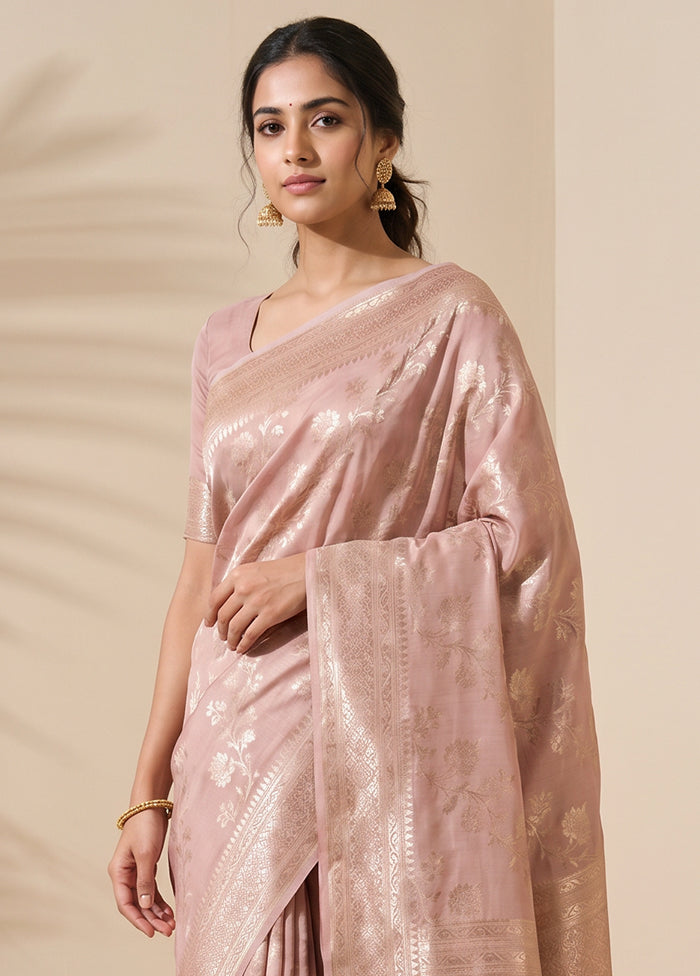 Peach Dupion Silk Saree With Blouse Piece