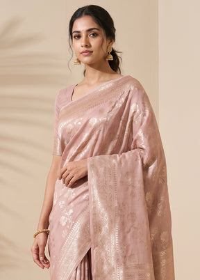 Peach Dupion Silk Saree With Blouse Piece