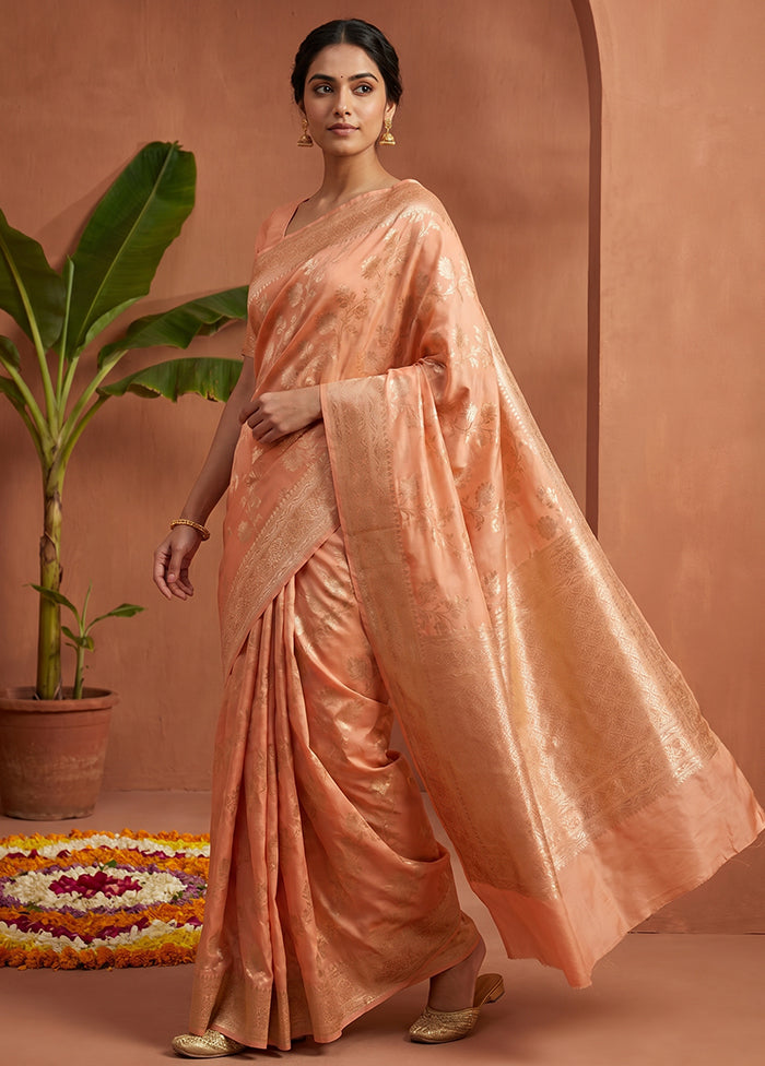 Peach Dupion Silk Saree With Blouse Piece