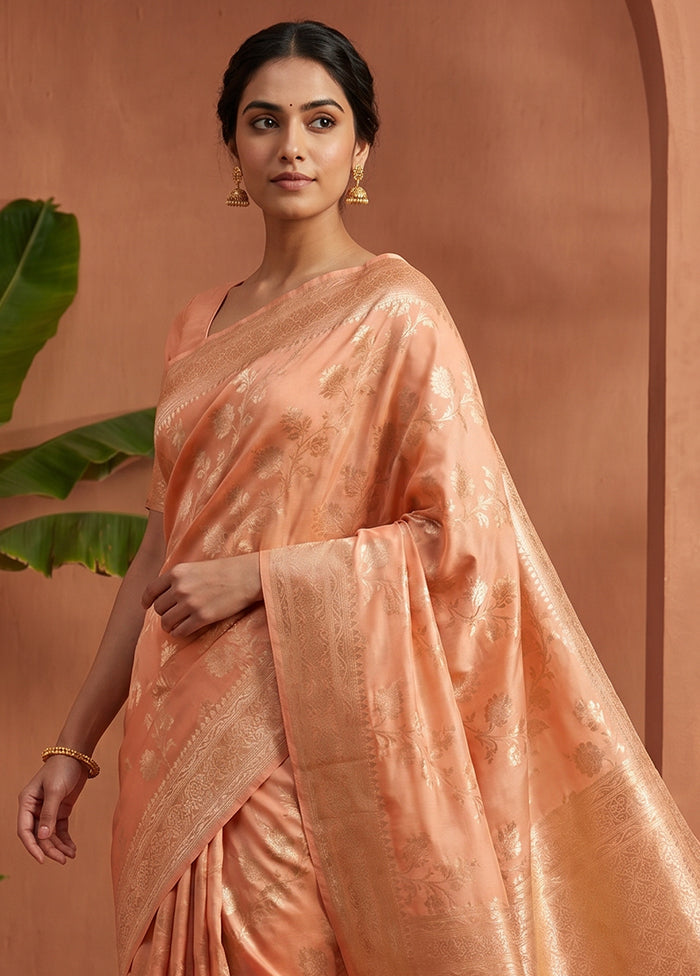 Peach Dupion Silk Saree With Blouse Piece