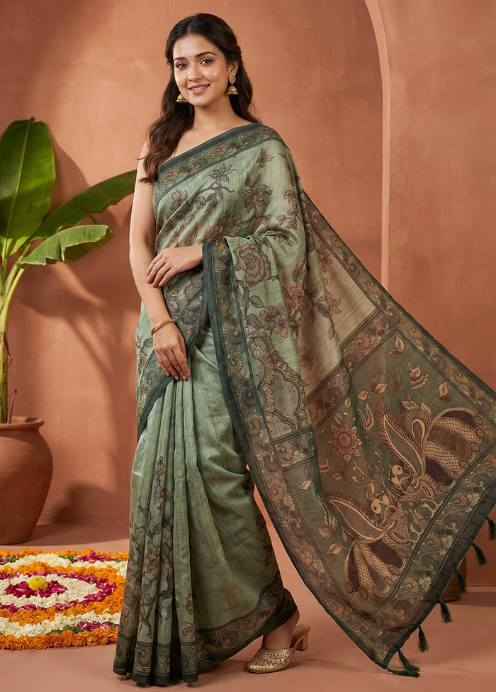 Green Cotton Saree With Blouse Piece