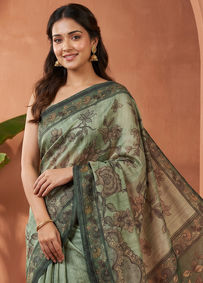 Green Cotton Saree With Blouse Piece
