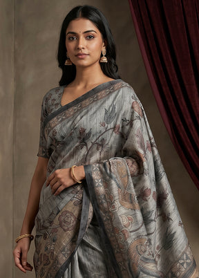 Grey Cotton Saree With Blouse Piece