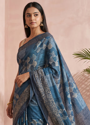 Blue Cotton Saree With Blouse Piece