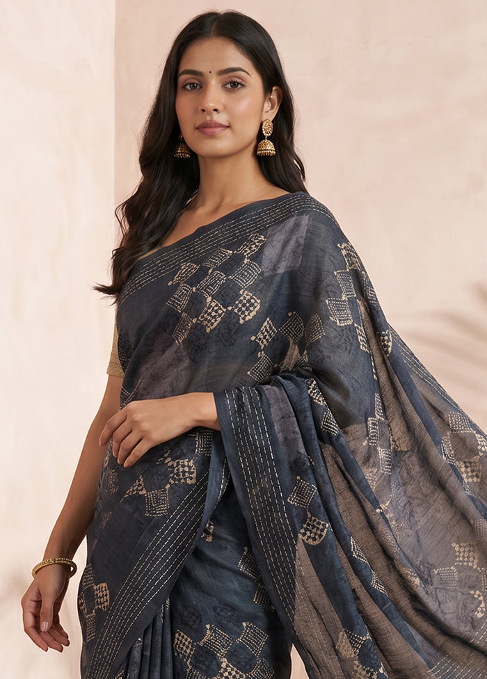 Blue Cotton Saree With Blouse Piece