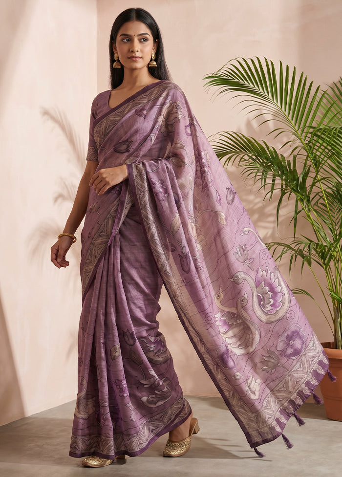 Purple Cotton Saree With Blouse Piece