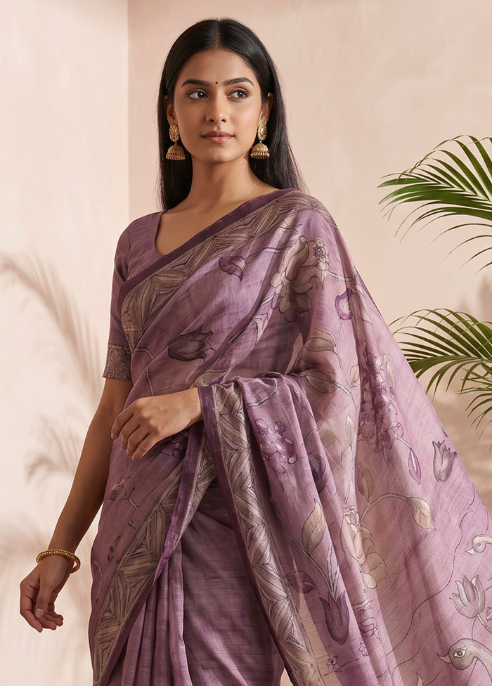 Purple Cotton Saree With Blouse Piece