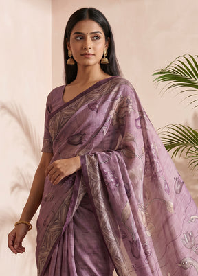 Purple Cotton Saree With Blouse Piece