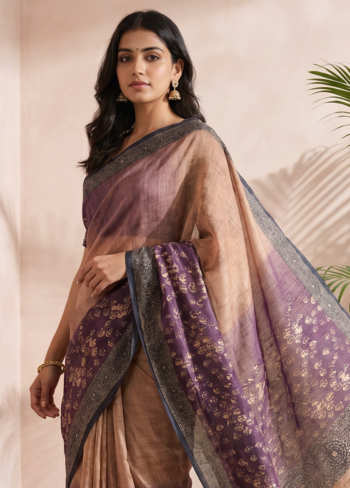 Cream Cotton Saree With Blouse Piece