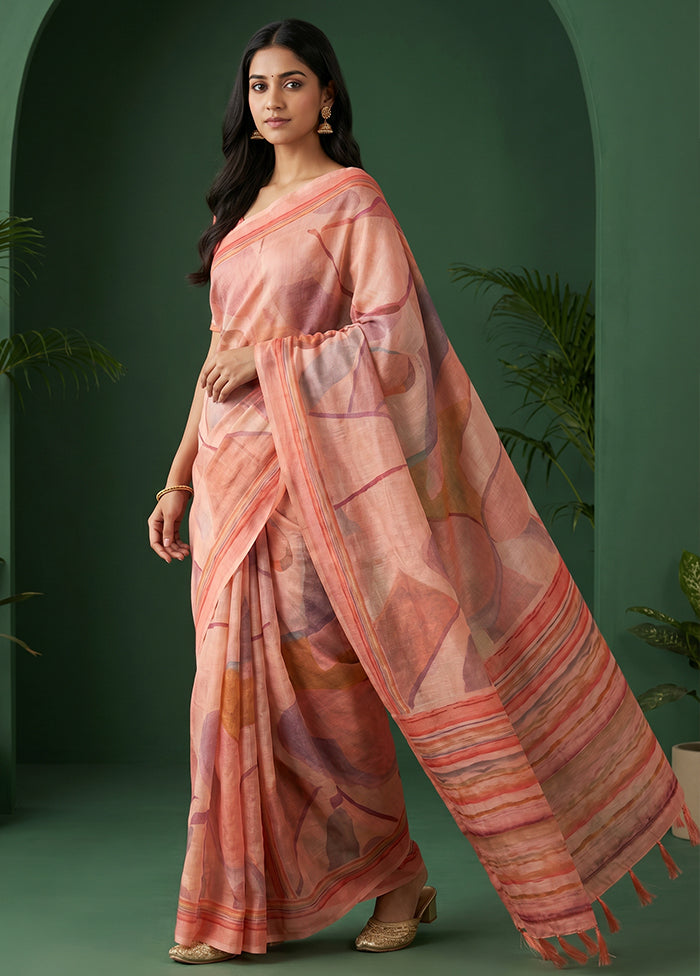 Pink Cotton Saree With Blouse Piece