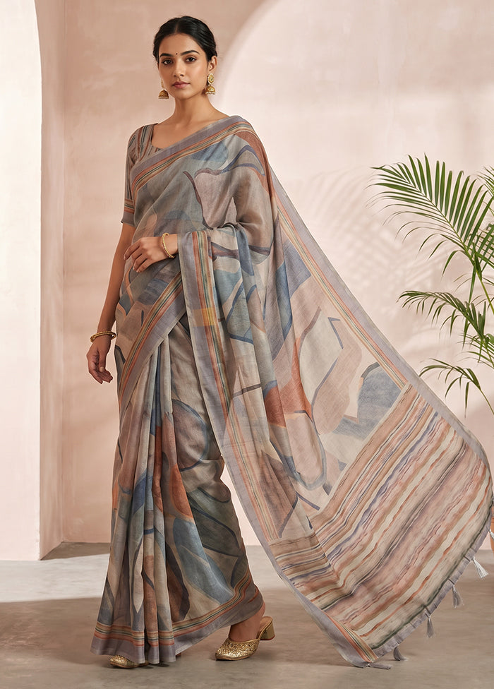 Grey Cotton Saree With Blouse Piece