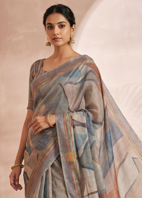 Grey Cotton Saree With Blouse Piece