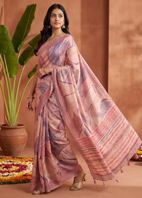 Pink Cotton Saree With Blouse Piece