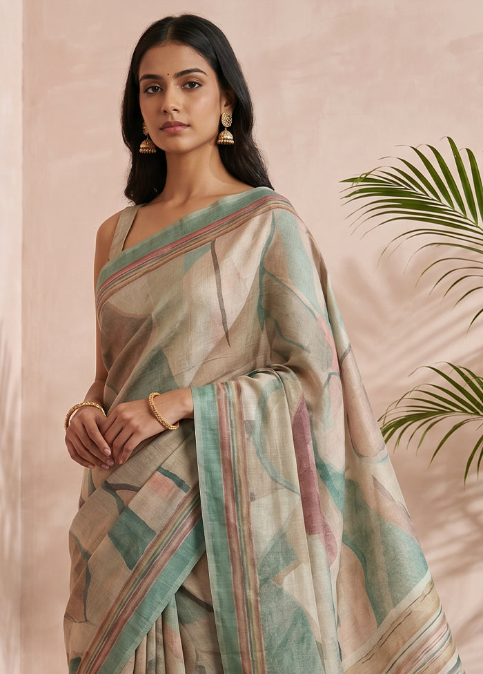Green Cotton Saree With Blouse Piece